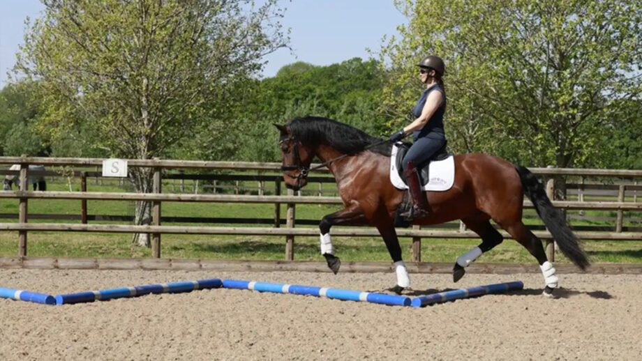 Tania demonstrating how to ride over the zig-zag polework layout