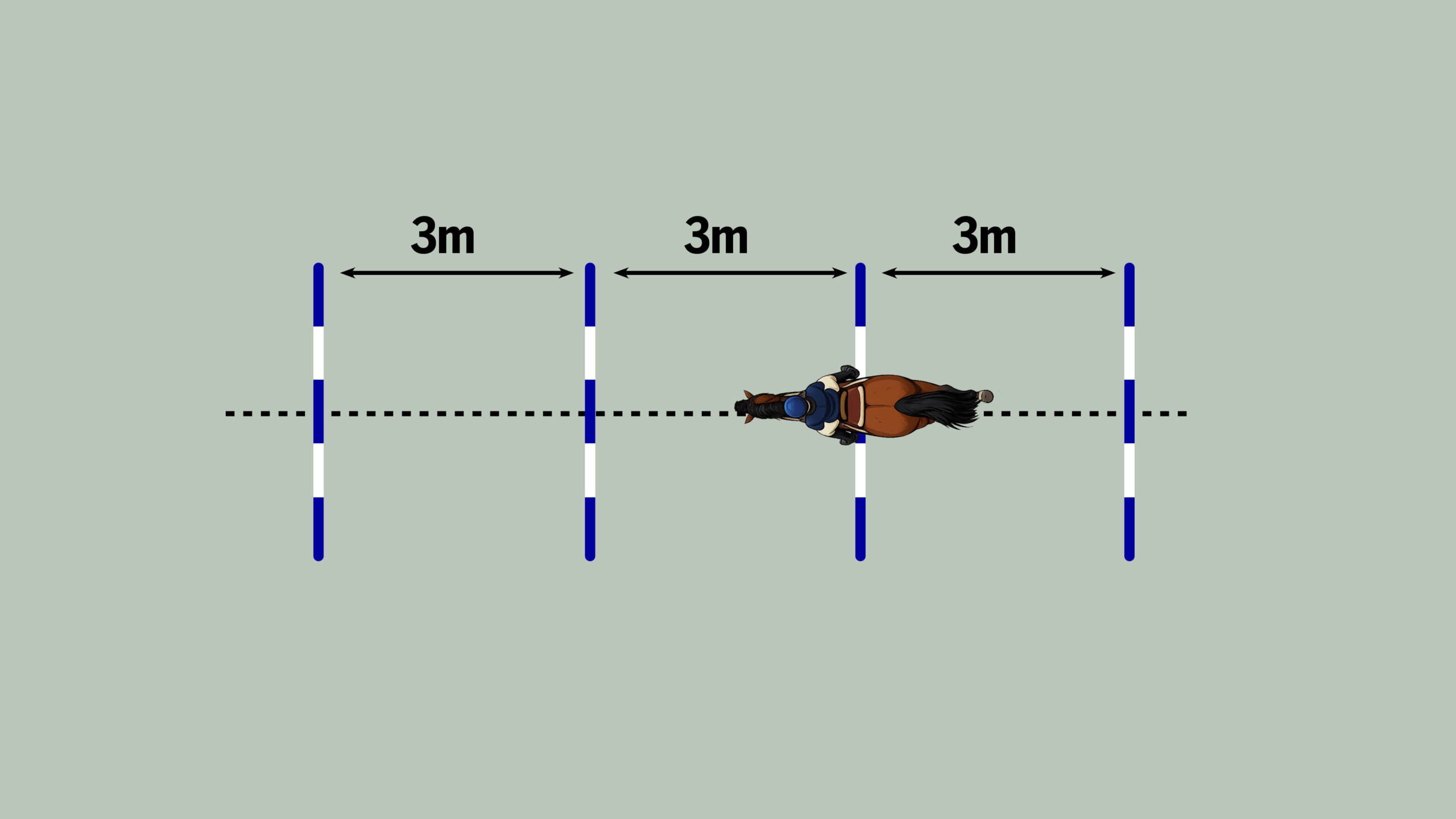 Diagram of horse being ridden over four poles. 