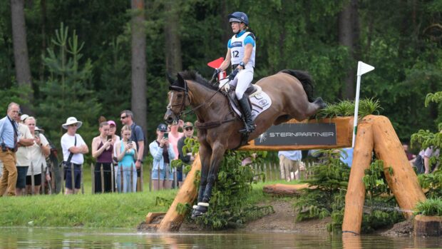 Pictured Caroline Harris and D. Day who are overnight leaders after the Luhmühlen Horse Trials five-star cross-country.