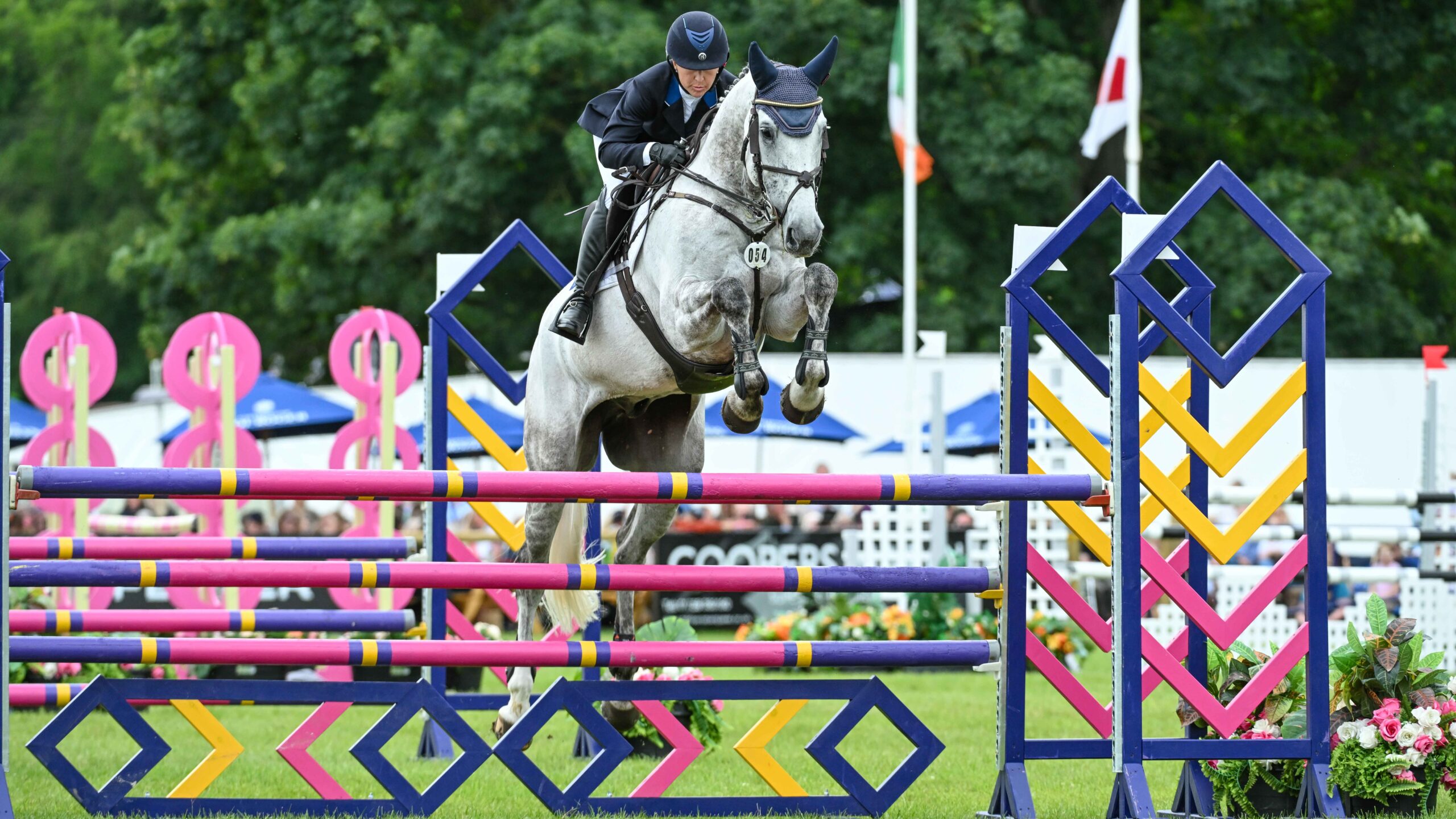 Tiana Coudray and D’Artagnan jump a pink showjump at Bramham Horse Trials 2026.