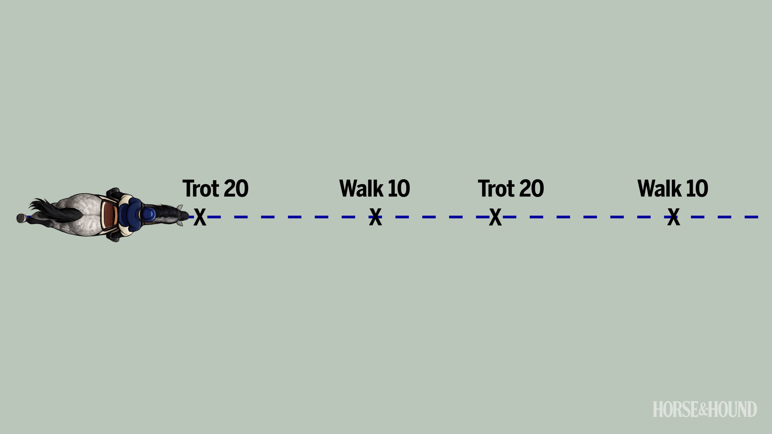 Diagram showing exercise to do with horse out hacking, using transitions