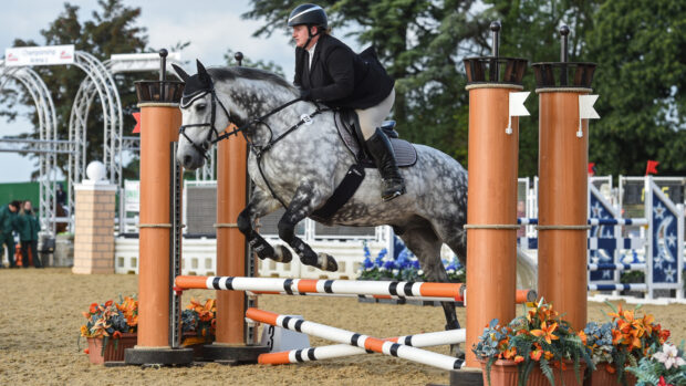 Pictured para equestrian Sarah Steel and Topwood Teddy competing in the para showjumping classes at the British Showjumping national championships.