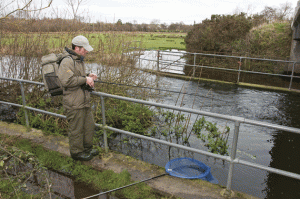 Try different spots when river fishing in floods. Sometimes fish will be sheltered very close to the bank.