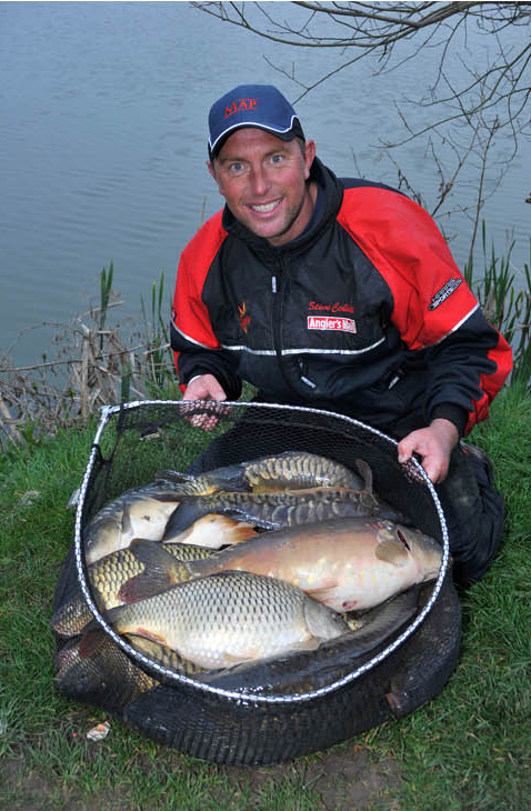 A big net of winter carp caught for the cameras and retained in a keep net. All were returned safely and without any harm or damage.