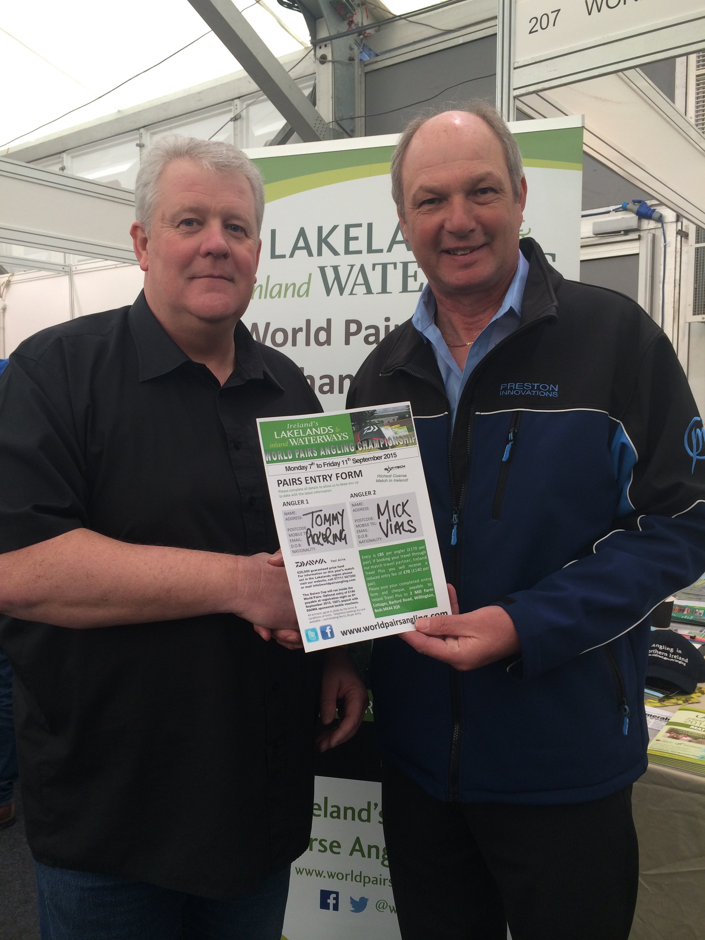 Tommy's in! Tom Pickering (right) is seen here with organiser Kevin Locke sorting his entry for the pairs, with Mick Vials.