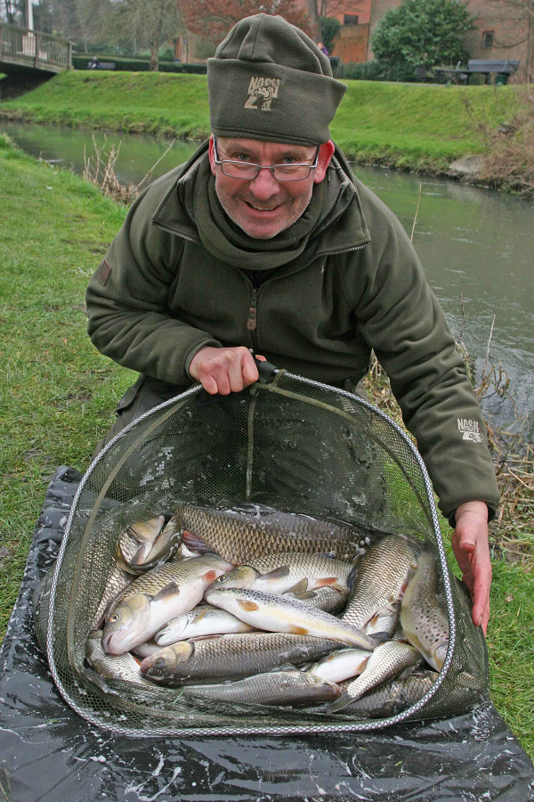 Get the conditions correct on small rivers and great catches like this bag of chub, roach and dace can be taken.