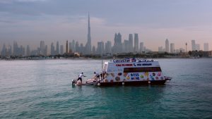 Carrefour Aqua Pod against the Burj Khalifa skyline