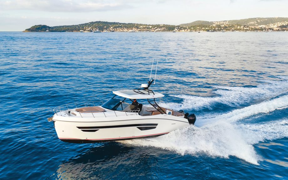 Gulf-Craft-Oryx-379-boat-test-drive-review-aerial-running-shot-credit-richard-langdon