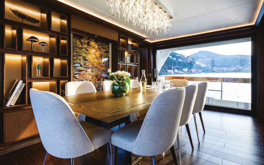 Sirena-88-yacht-review-dining-area-credit-Jeff-Brown