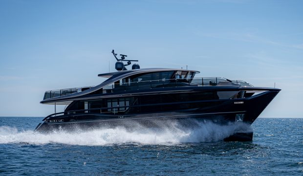 princess-x95-exterior-blue-hull-sea-trial-side-view