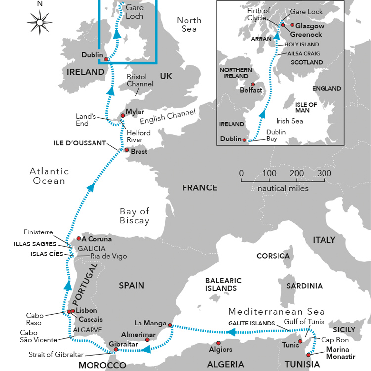 Lockdown-yacht-Delivery-tunisia-to-scotland-map