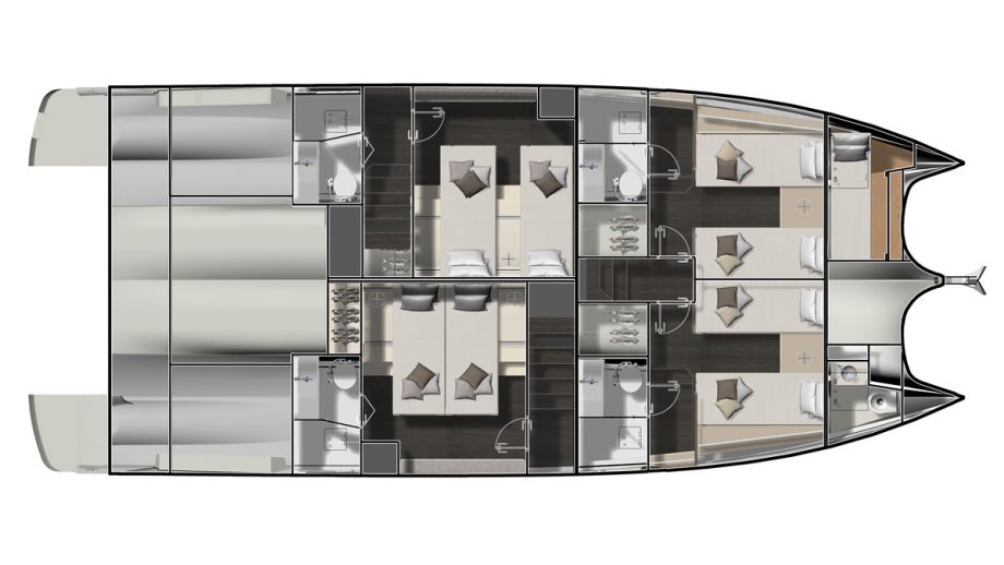 Prestige-M48-power-catamaran-first-look-layout-lower-deck