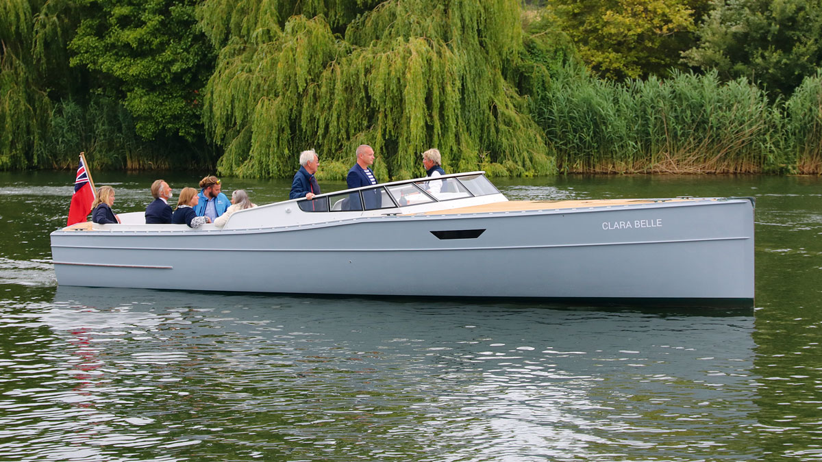 Clara Belle boat tour Beautiful wooden river launch with an electric motor