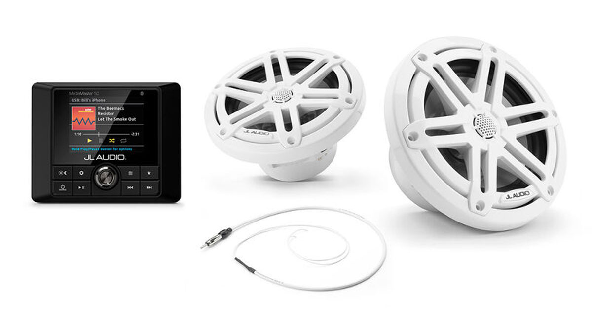 GUZARE Marine Bluetooth Speaker Kit – Boat FM/AM Radio System – 45W RMS, Waterproof – USB/Aux Input
