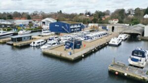 An aerial view of Broom Boats on the Norfolk Broads