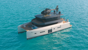 A touch-and-go helipad is the most striking feature of this well-equipped yacht