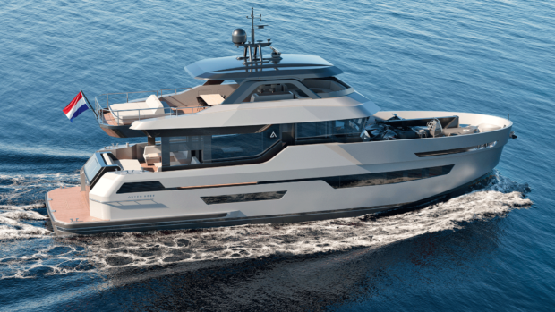 All-steel hull features trawler styling with a modern twist
