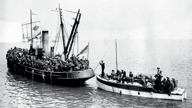 Little Ship Quisisana being towed into Dover in 1940 after recovering troops from the beaches of Dunkirk.