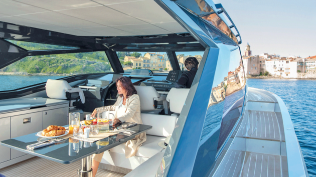 The short bow opens up plenty of day space aft