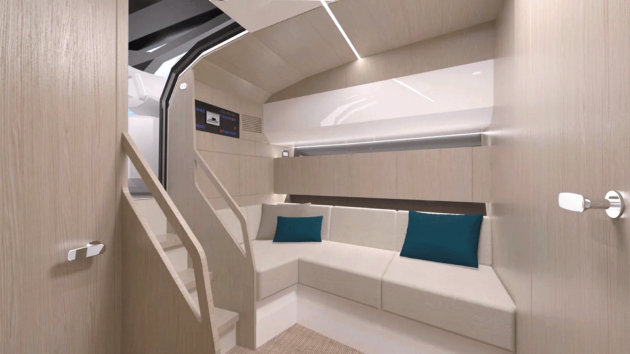 A lower lounge provides some inside lounging space