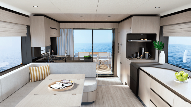 The new boat gets an uprated dinette and a 20% larger galley
