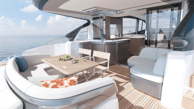 A port bar extends the galley into the cockpit