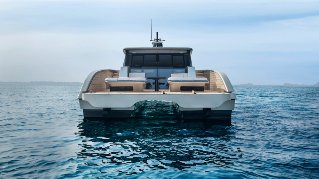 Sporty looks and fold-down side terraces offer a different vibe to Sunreef’s usual voluminous cruising cats