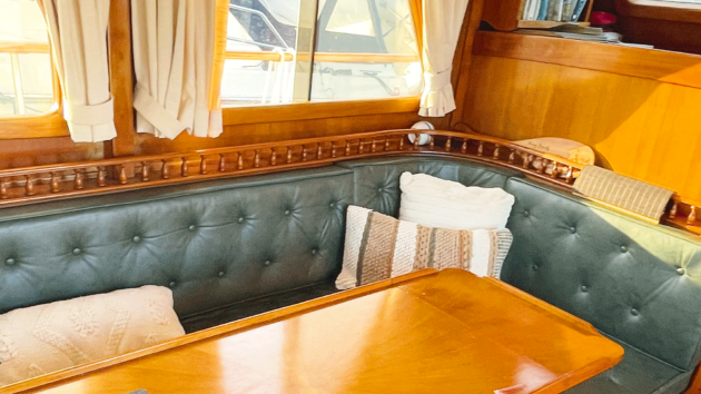 The uncomfortable sofa and wood panelling