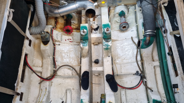 nce the engines were out, it made sense to clean and repaint the bilges as well as fit new sternglands