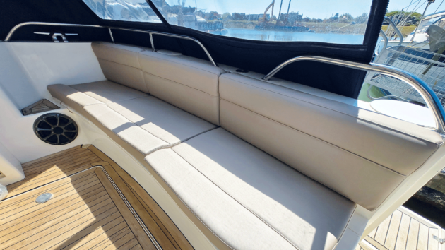 The exterior upholstery in the cockpit and flybridge was next on the refit list