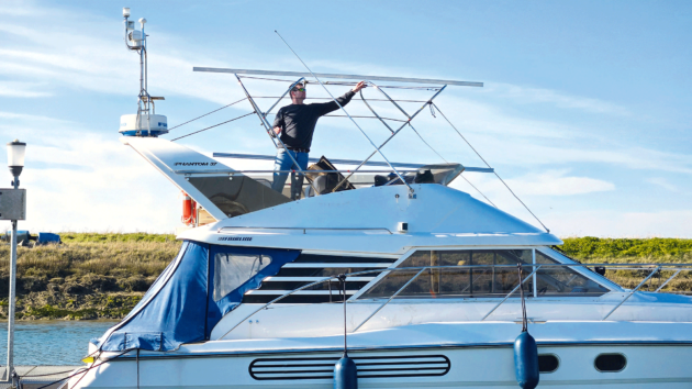 Adapting the original bimini frame to mount the solar panels required some skill but the end result is neat and remarkably effective