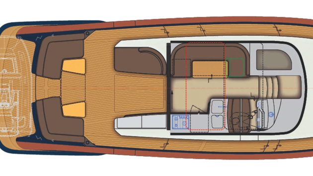 The port lounger is nicely tucked up in the lee of the wheelhouse
