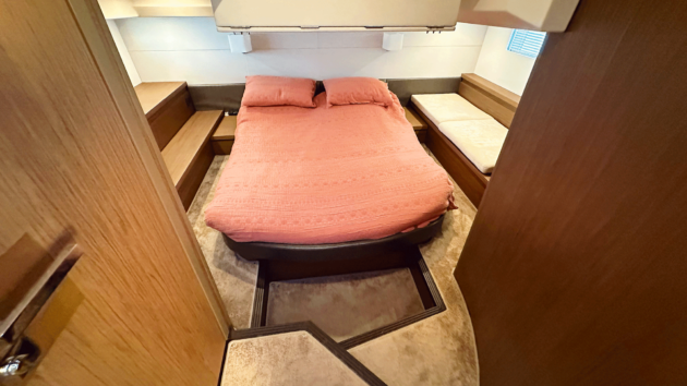 The owner’s cabin gets plenty of light and space plus decent headroom and its own ensuite 
