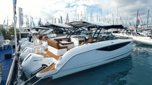 Four Winns TH33 in the marina