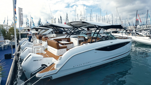 Four Winns TH33 in the marina