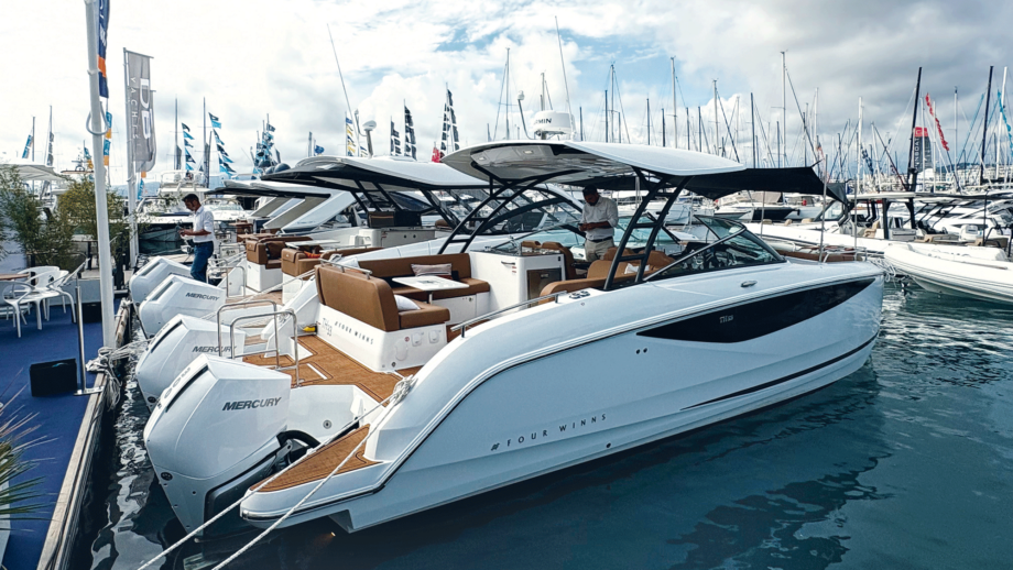 Four Winns TH33 in the marina