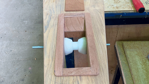 The bowsprit starts to take shape in Vortec’s wood shop