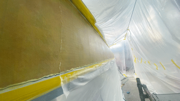 A new layer of biaxial cloth was epoxied on as an extra protective layer