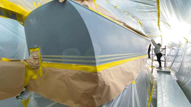 Respraying the boat's hull