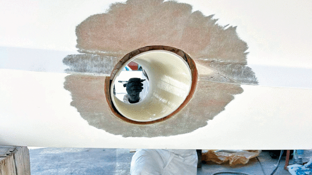 The all-important Vetus bow thruster is installed