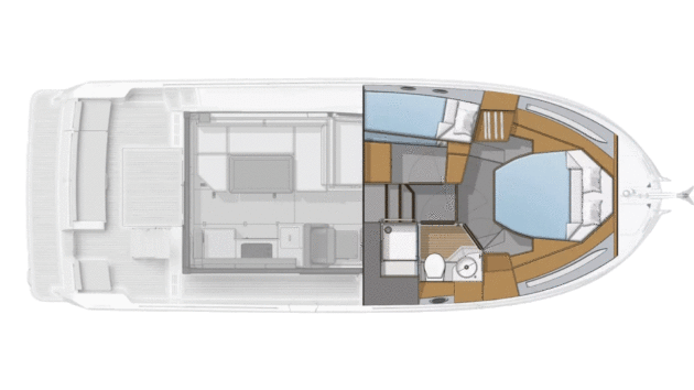 The co-pilot seat operates as a desk and a transverse lounger