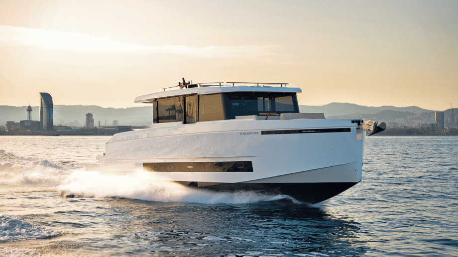 DeAntonio D60 in the water with sun behind