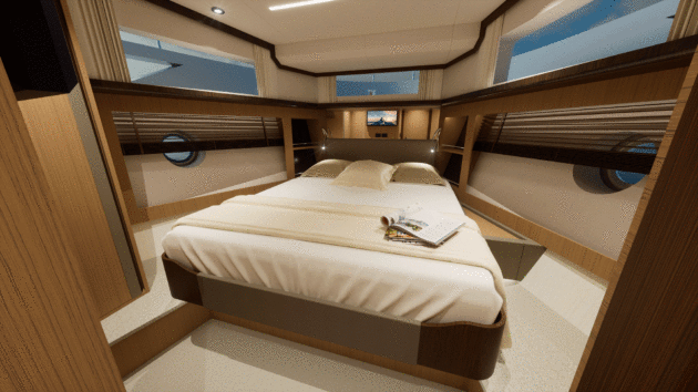 Wraparound windows do a great job in the bow cabin