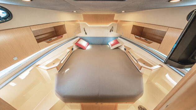 There’s lots of volume beneath that squat, raised foredeck