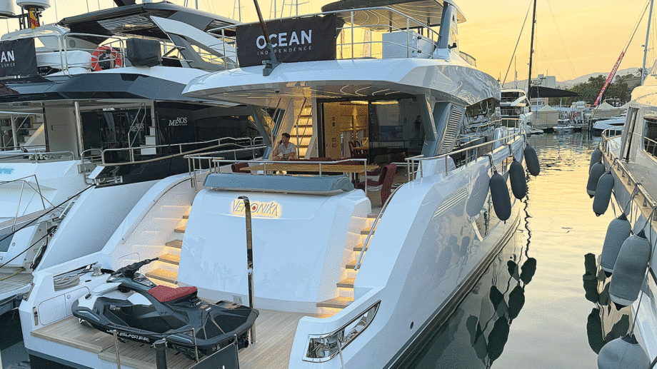 Aft view of the boat with sunset behind