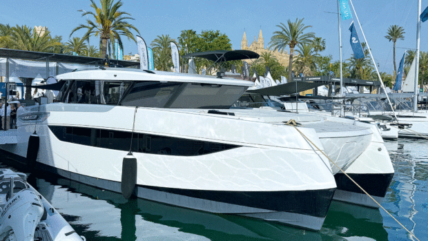 The Sunreef Ultima 55 in a marina