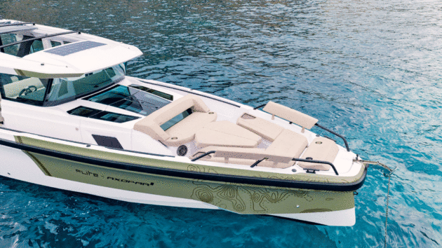 The test boat’s optional bow lounge