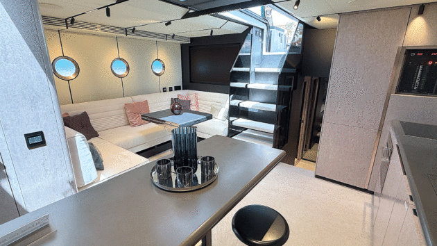 The coffee bar in the lower saloon/galley