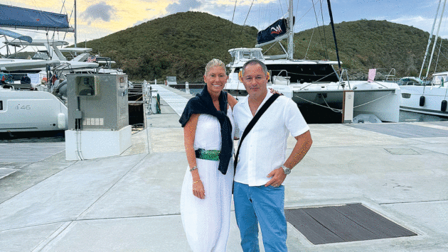 Docked at the exclusive Peter Island resort for a celebratory dinner on terra firma 