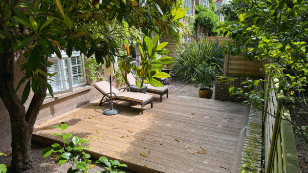 The room’s patio garden